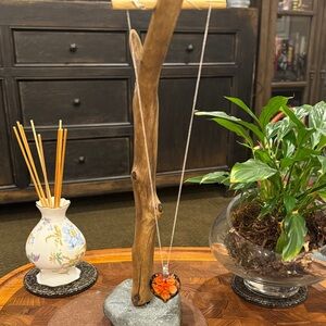 Orange Heart Murano Glass Pendant Necklace